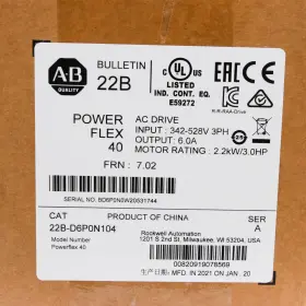 22b-d6p0n104 Allen-bradley 0820919078569 2022 Ab Powerflex 40 2.2kw/3.0hp Ac Drive 22bd6p0n104