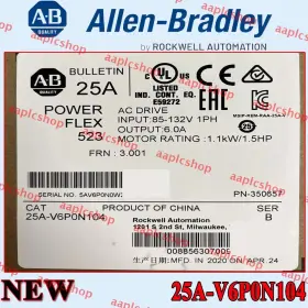 25a-v6p0n104 Allen-bradley Factory Sealed Powerflex 523 1.1kw 1.5hp Ac Drive