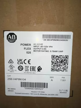 25b-v4p8n104 Allen-bradley /a Powerflex 525 Ac Drive 0.75kw 1hp