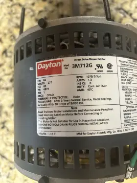 3m712g Dayton 3m712 New Direct Drive Blower Motor 3 Speed 1/4hp 1075 Rpm 277 Volt