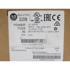 Mros100107332-22b-d6p0h204 Industrial Mro Allen Bradley 22b-d6p0h204 Ser. A F/w 6.02 380-480v 7.5a Nsmp Us Free Tax