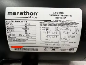 5kcr48tn2691y-s Marathon Spl Hp 3450 Rpm 60 Hz 1 Ph 120/240 V 15.0/7.5 Amps #2