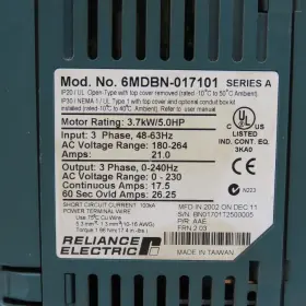 6mdbn-017101 Reliance Ser A Md60 3.7kw/5hp Ac Drive 230v 3ph In/out #2
