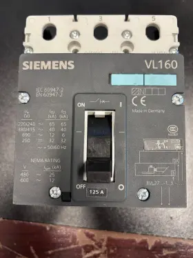 3vl2716-1aa33-0aa0 Siemens 125 Amp Vl160 Circuit Breaker