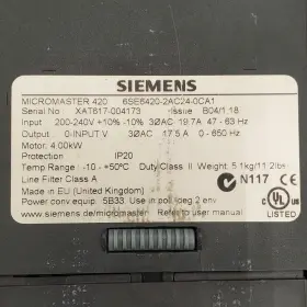 6se6420-2ac24-0ca1 Siemens Micromaster 420 Drive 240v 3ph 4.00kw #3