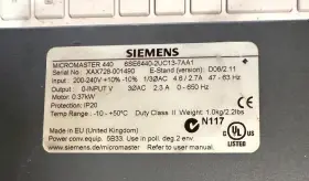 6se6440-2uc13-7aa1 Siemens Ac Drive 2.3amp 47-63hz 200-240vac