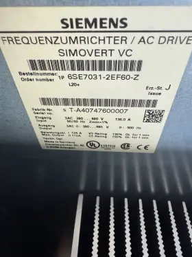 6se7031-2ef60-z Siemens A/c Drive Variable Speed 75 Hp Constant
