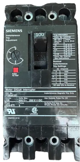 Siemens Ed63a100 Circuit Breaker