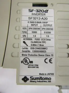Sf-3212-a20 Simutomo Ac Inverter Sf-320 Series 1/4hp 200/240 3ph Xlnt