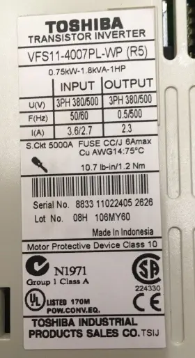 Vfs11-4007pl-wp Toshiba R5 Transistor Inverter 3 Ph 380/500v 75kw/1hp #3