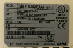 Cimr-pu4a0208aaa Yaskawa 480v 3-phase 208a 150hp Ac Drive #1 #2
