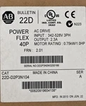 Allen Bradley 22D-D2P3N104 Powerflex 40P Ac Drive 1.0HP 3PH Frn 2.01. Fixed Price $175.00.