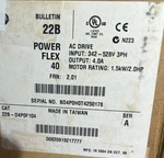 Allen Bradley Vfd 22B-D4POF104 Power Flex 40 Drive. Fixed Price $225.00.