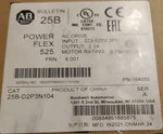 Allen-bradley Powerflex 525 Ac Drive 323-528V 3PH 0.75KW 25B-D2P3N104. Fixed Price $255.00.